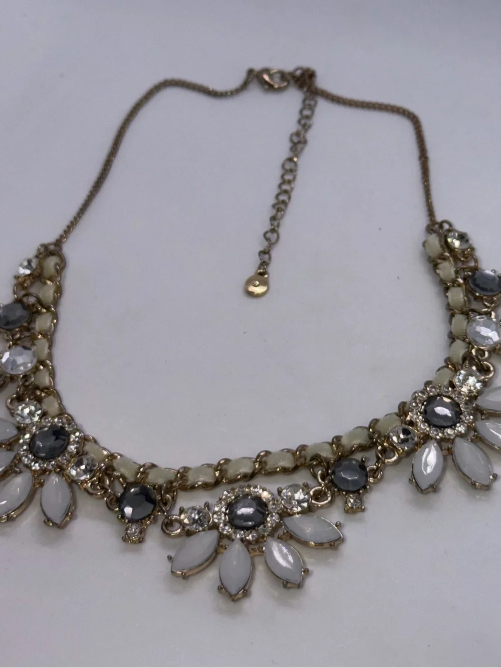 Gold-Tone White & Gray Crystal Statement Necklace